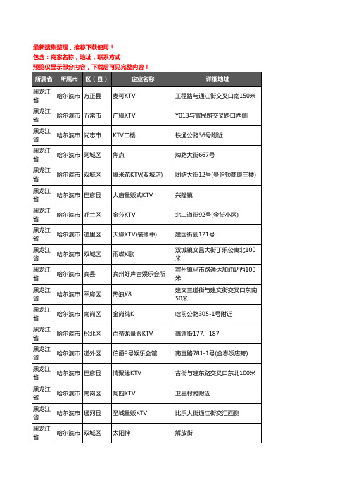 新版黑龙江省哈尔滨市KTV企业公司商家户名录单联系方式地址大全592家