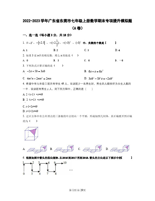 2022——2023学年广东省东莞市七年级上学期数学期末专项提升模拟题AB卷(含答案)