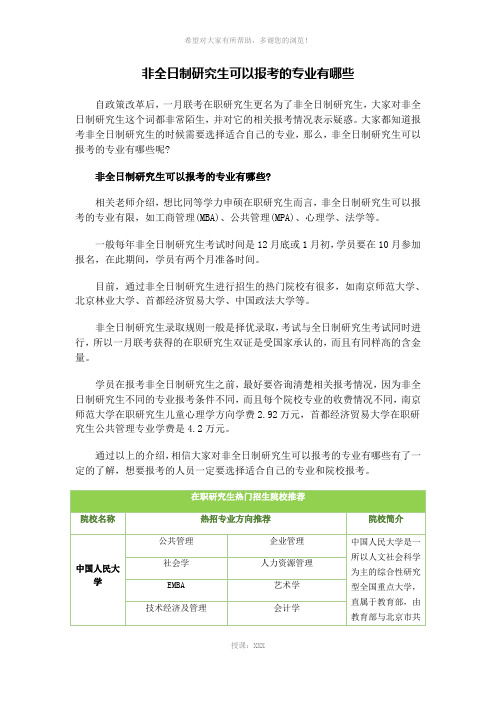 非全日制研究生可以报考的专业有哪些