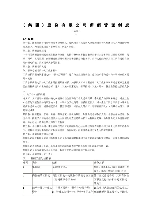 (集团)股份有限公司薪酬管理制度.