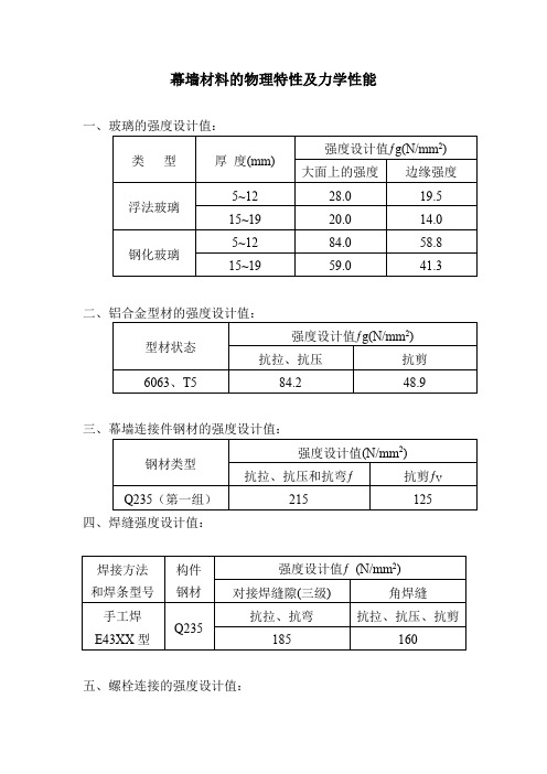 幕墙材料的物理特性及力学性能