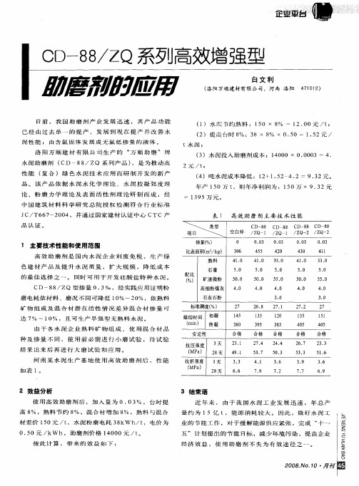 CO-88／ZQ系列高效增强型助磨剂的应用