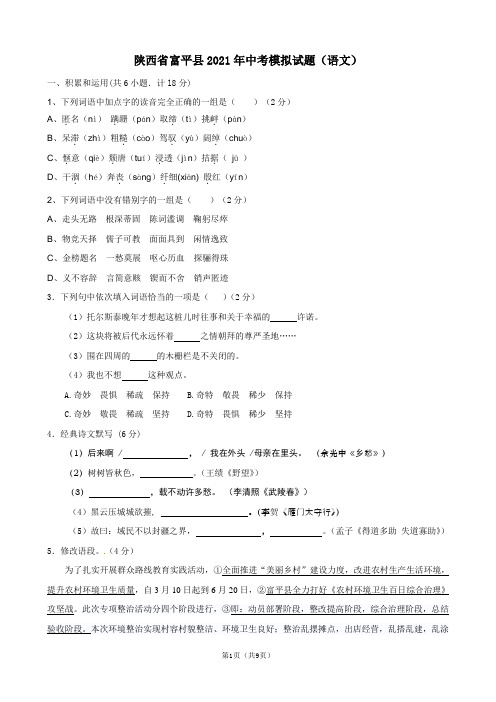 陕西省富平县2021年中考模拟试题(语文)