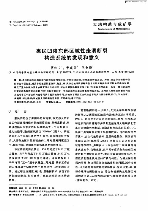 惠民凹陷东部区域性走滑断裂构造系统的发现和意义