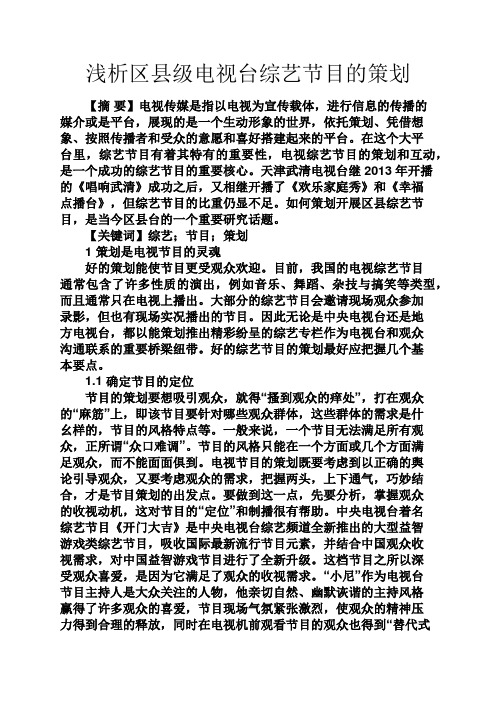 策划书之浅析区县级电视台综艺节目的策划