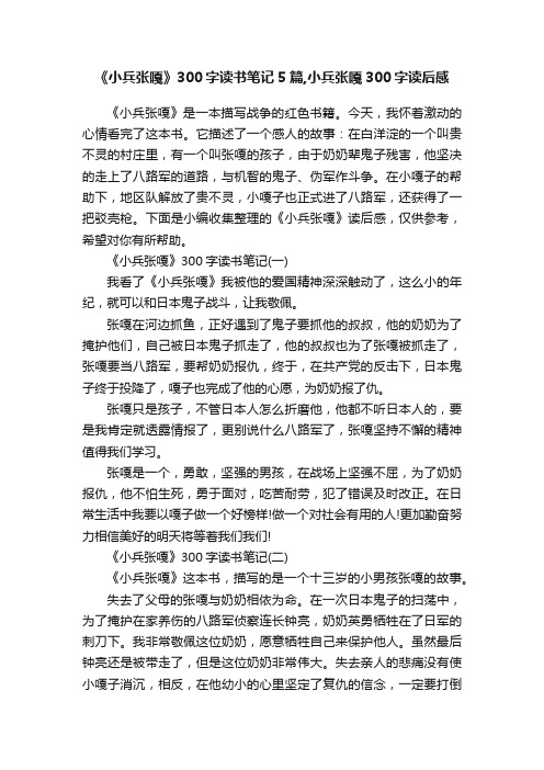 《小兵张嘎》300字读书笔记5篇,小兵张嘎300字读后感