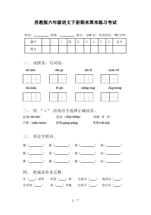 苏教版六年级语文下册期末周末练习考试