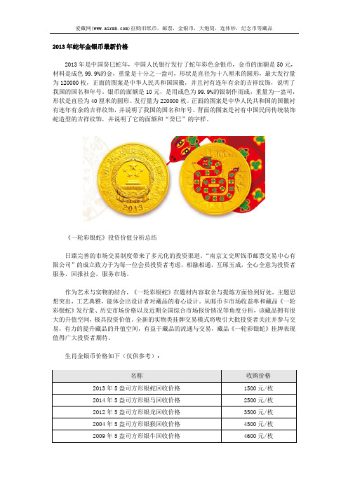 2013年蛇年金银币最新价格