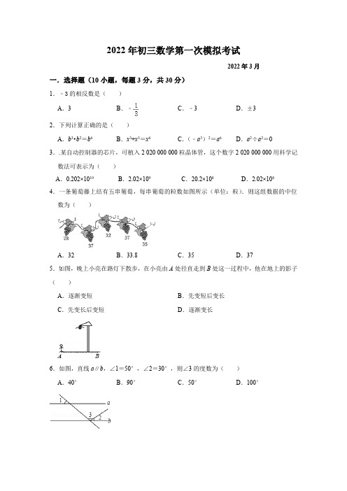 2022年江苏省无锡市锡山区锡东片中考一模数学试卷(含答案)