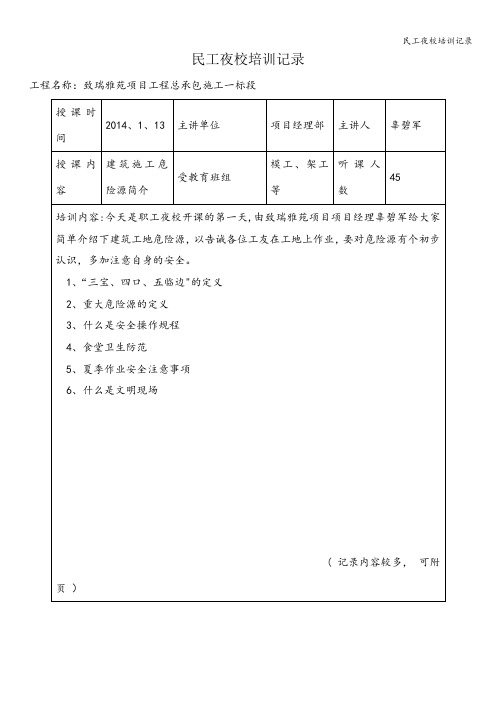 民工夜校培训记录