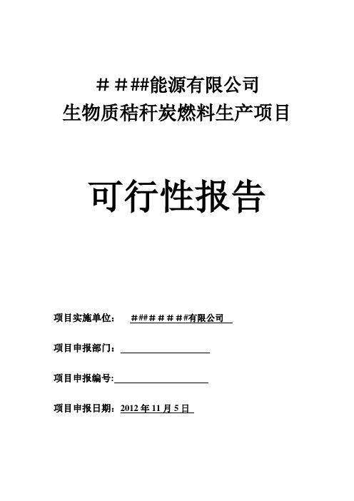 秸秆炭项目可行性研究报告