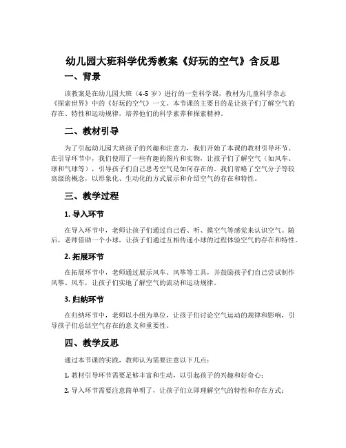 幼儿园大班科学优秀教案《好玩的空气》含反思