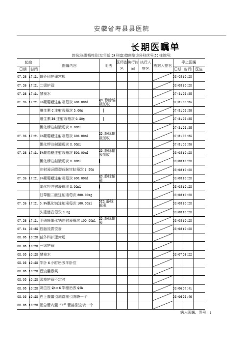 长期医嘱模板