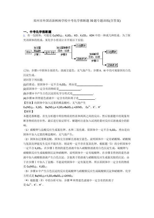 郑州市外国语新枫杨学校中考化学推断题50题专题训练(含答案)