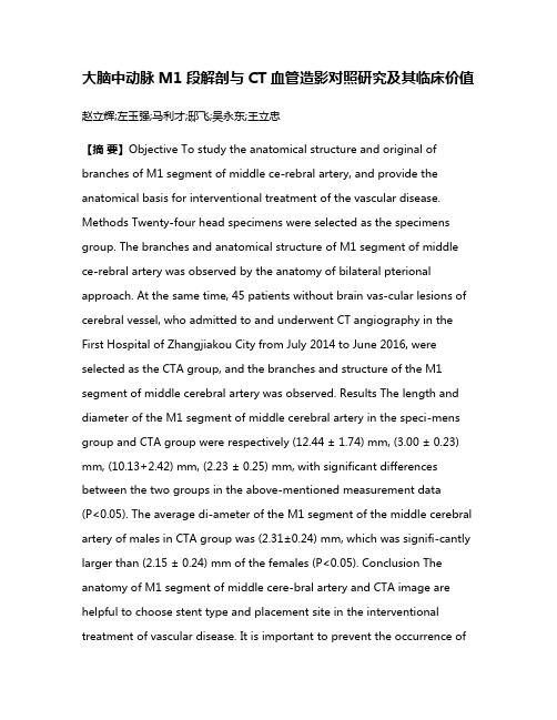 大脑中动脉M1段解剖与CT血管造影对照研究及其临床价值