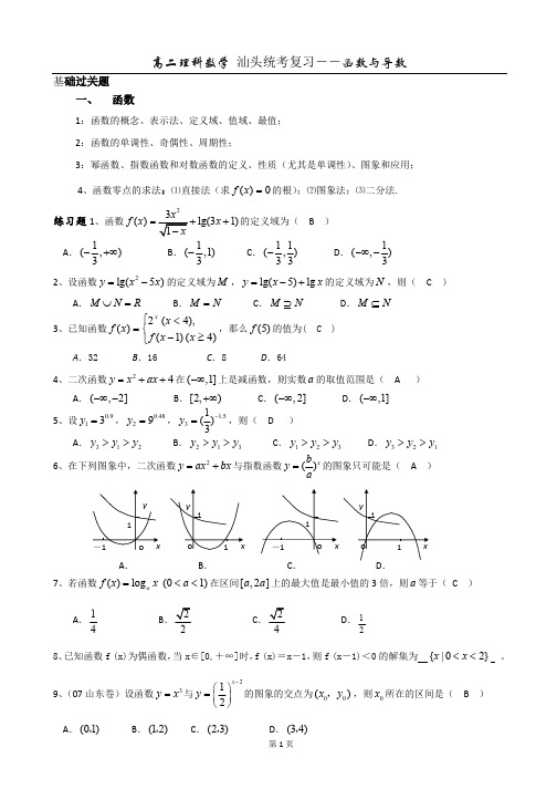 广东省汕头市东里中学2012-2013学年高二理科数学期末统考复习 函数与导数(教师版)