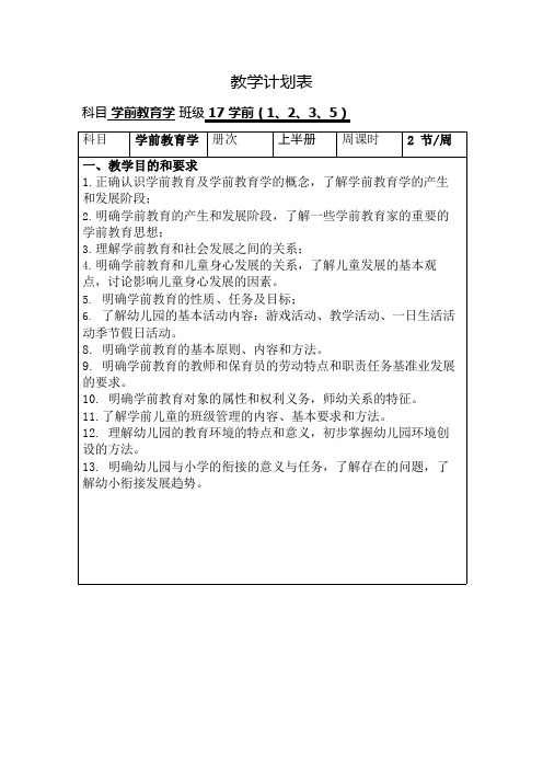 2018年职业院校教师教学能力比赛——教学计划