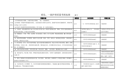 重危一级护理质量考核标准