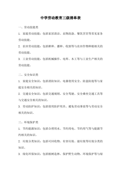 中学劳动教育三级清单表