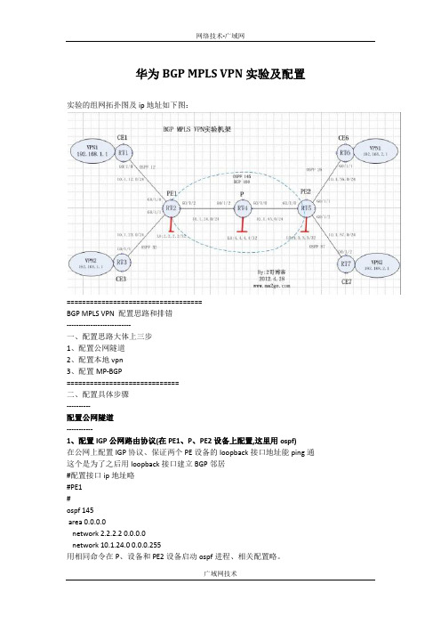 华为BGP MPLS VPN实验及配置思路和排错