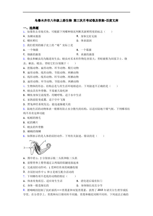 乌鲁木齐市八年级上册生物 第三次月考试卷及答案-百度文库