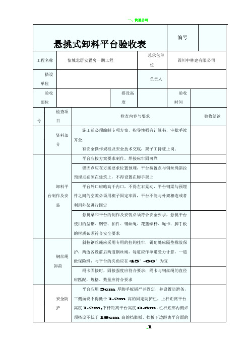 悬挑式卸料平台验收表