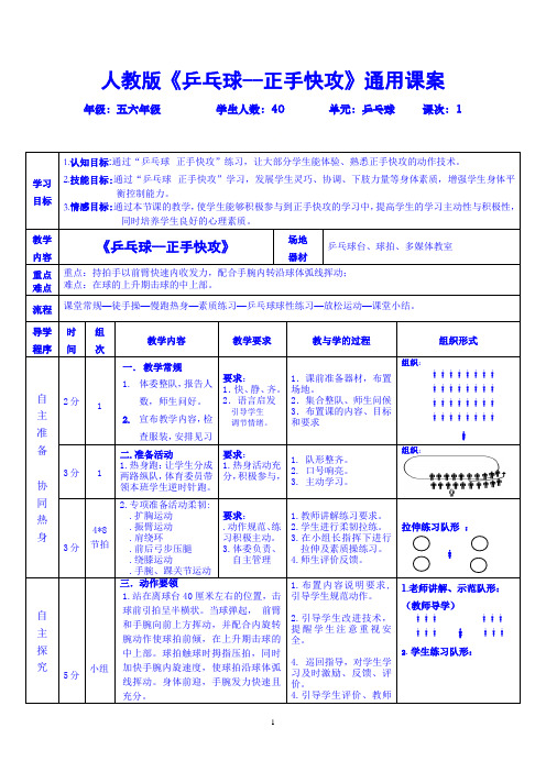 【精】体育与健康五六年级《乒乓球--正手快攻》通用课案(人教版)