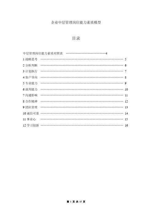 企业中层管理岗位能力素质模型——精品资料