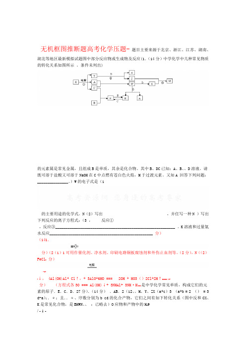 高考化学压题无机框图推断题答案