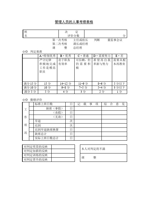 管理人员的人事考绩表格