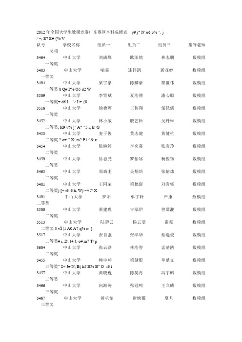 2012年全国大学生数模竞赛广东赛区本科成绩表__y9_j_2