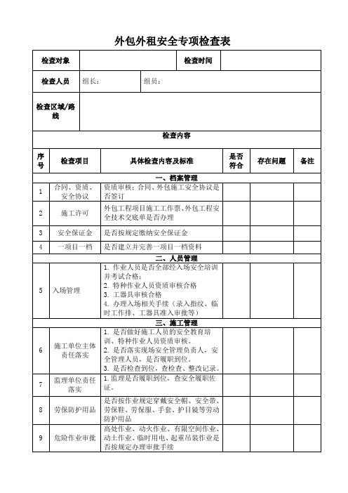 外包施工安全检查表