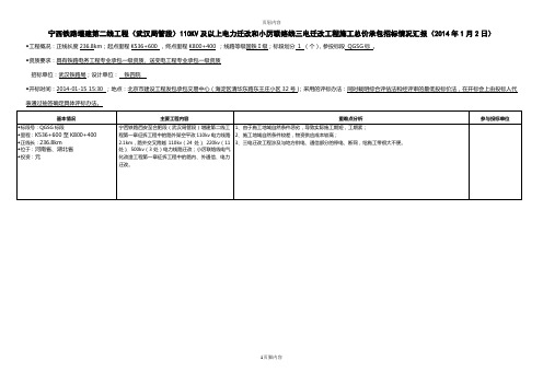 宁西铁路增建第二线工程(武汉局管段)110KV及以上电力迁改和小厉联络线三电迁改工程招标情况汇报表