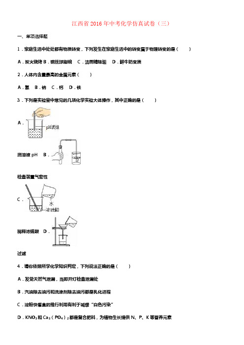 中考化学仿真试卷三含解析1