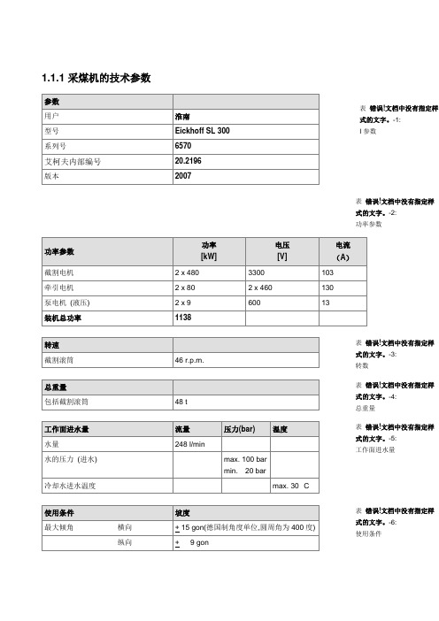 SL300采煤机技术参数