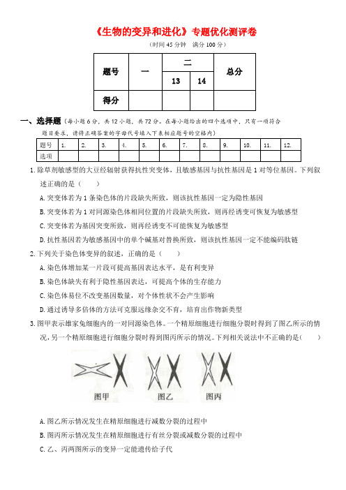 2020年人教版高考生物专题强化测试卷 《生物的变异和进化》【带答案解析】