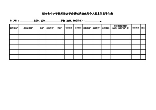 湖南省中小学教师培训学分登记系统教师个人基本信息导入表