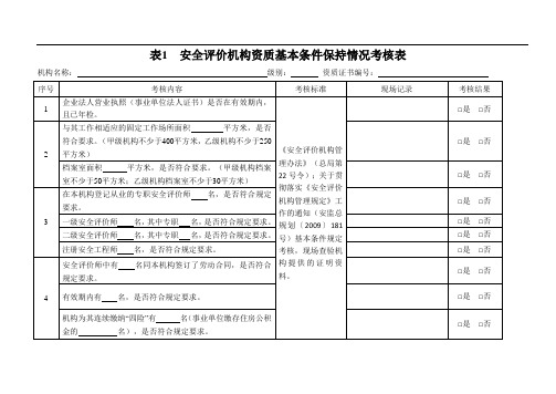 表1安全评价机构资质基本条件保持情况考核表