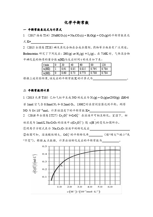 化学平衡常数专题训练