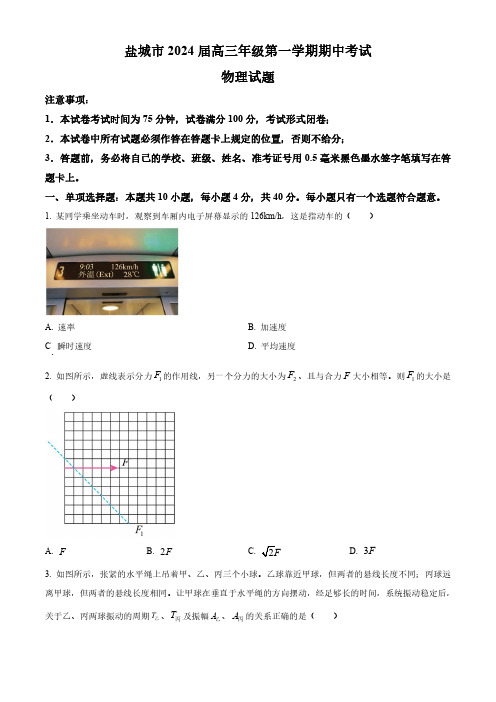 江苏省盐城市2023-2024学年高三上学期11月期中物理试题及答案