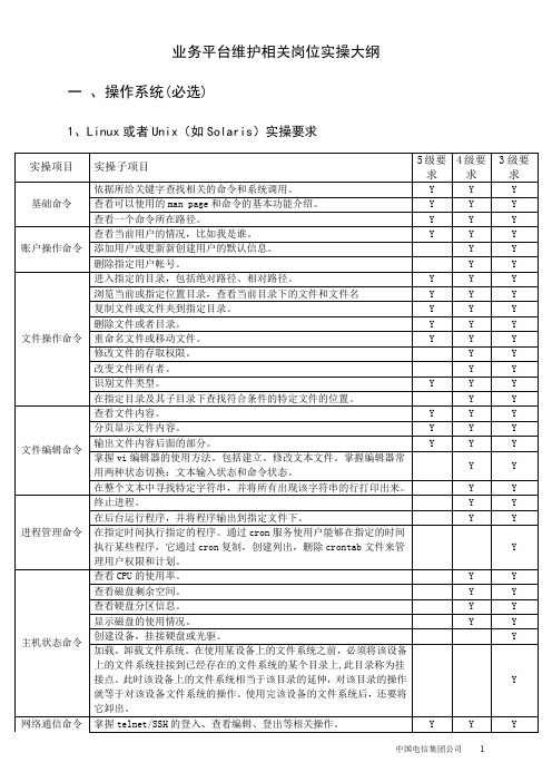 中国电信核心网技术支撑(业务平台)岗位技能认证实操大纲