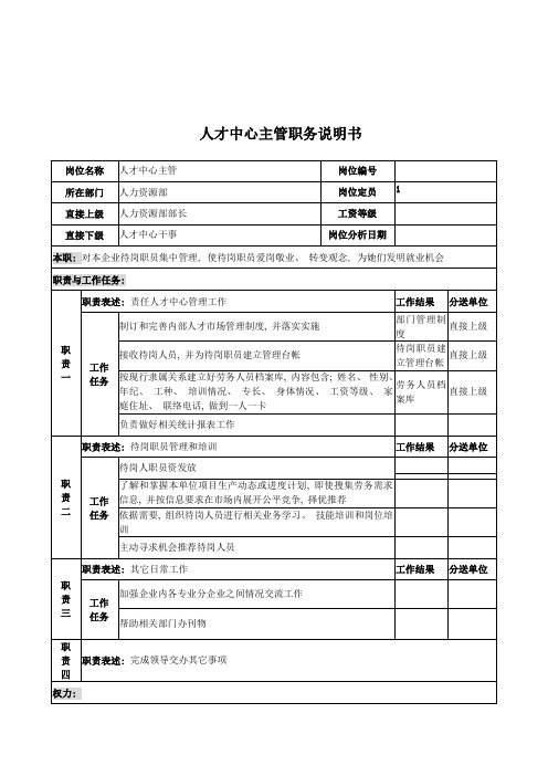 电力公司人才中心主管岗位说明书