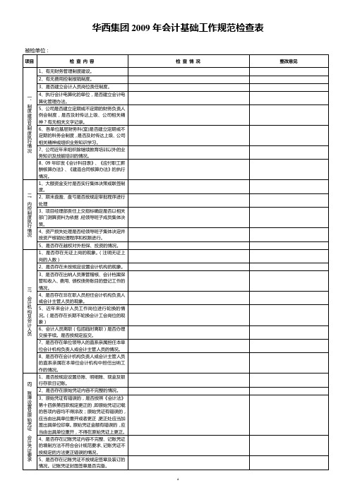 华西集团2009年会计基础工作规范检查表