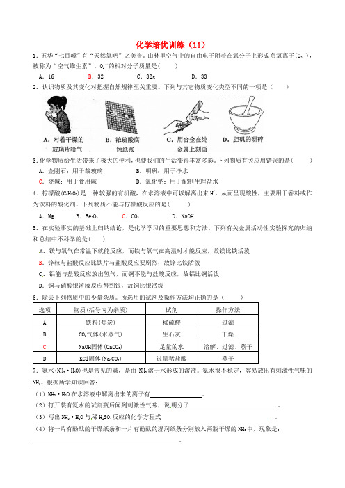 广东省五华县华新中学2016届九年级化学培优试题11