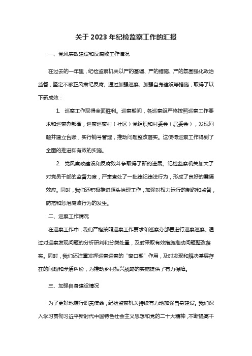 关于2023年纪检监察工作的汇报