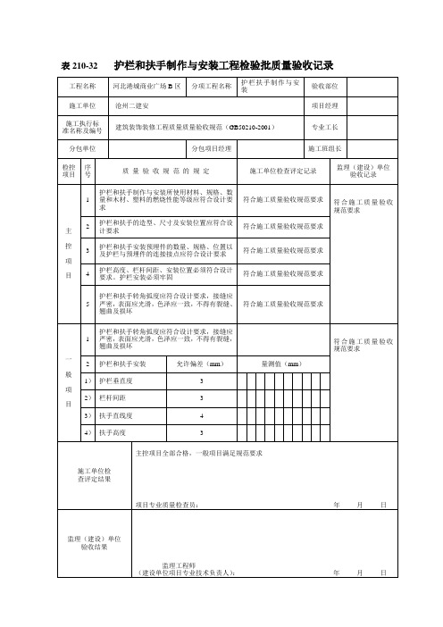 护栏和扶手制作与安装工程检验批质量验收记录