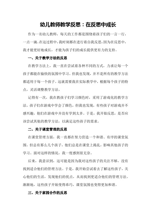 幼儿教师教学反思：在反思中成长