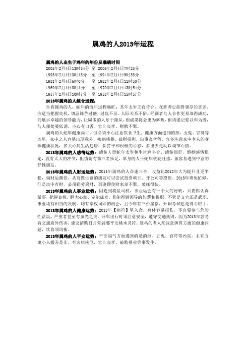 属鸡的人2013年运程