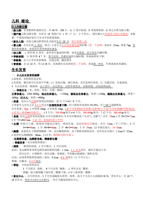 2015执业医师儿科笔记重点总结