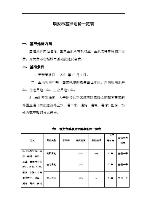 瑞安市基准地价一览表